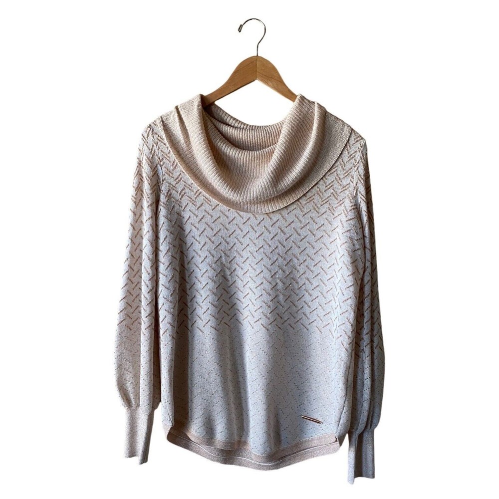 Adrienne Vittadini Pale Pink With Gold Accents Cowlneck Sweater | Size Small